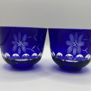 Edo Kiriko Deep Blue Cut Glass – Flower Motif (Pair)