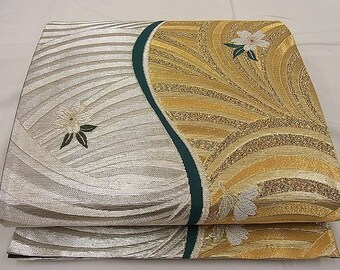 Noda Shop Six-Patterned Double-Woven Obi Karaori, Tachinami Flower Pattern, Gold and Silver Thread, Excellent Product