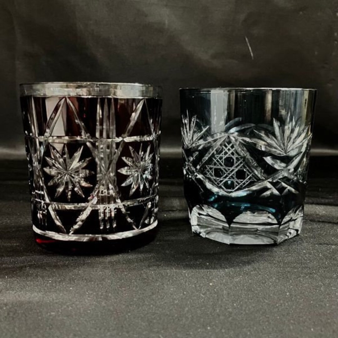 Rare Vintage Edo Kiriko Rocks Glass Glass 5 Piece Red Green Traditional ...