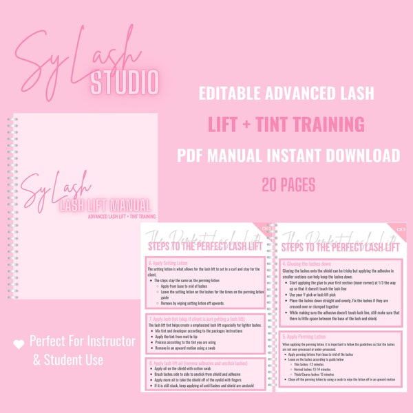 Editable Lash Lift + Tint Manual Instant Download PDF In English - For Students & Trainers