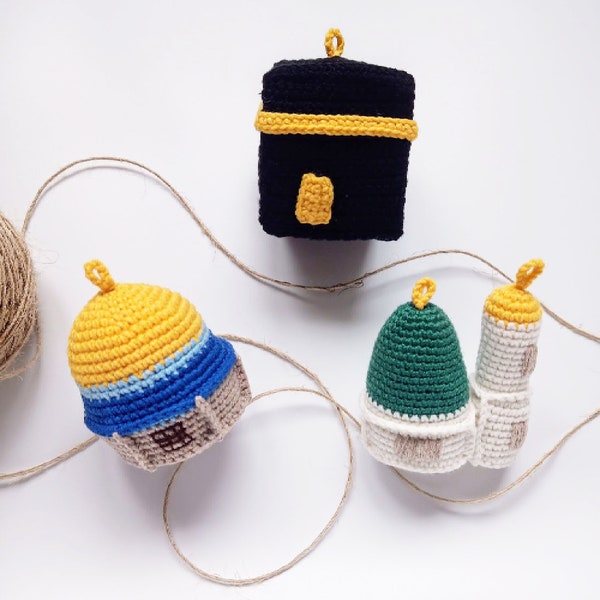 regalo islamico per bambini, Amigurumi Masjid al Nabawi all'uncinetto, Amigurumi Baby Mobile Kaaba, regali musulmani, regali per la casa del Ramadan