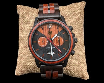 THE EXPLORER - Chronograph Wooden Watch - Quartz - 44 mm - Sedona Red