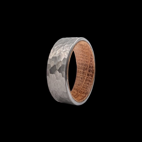 THE CONNOISSEUR - Hammered Tungsten Carbide X Whiskey Barrel Ring