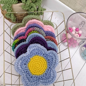 Crochet Flower Coasters: Acrylic Daisy Coasters, Spring Decor