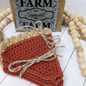 Crochet pumpkin pie coasters/ fall coasters/set of 4