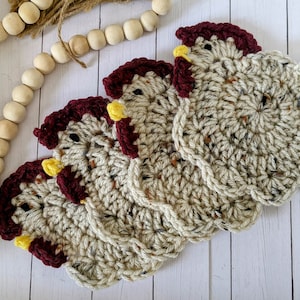 crochet chicken coasters, set of four, gift set