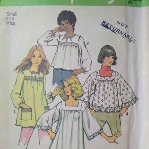 1970s Vintage Simplicity 5341 Sewing Pattern Misses  Top