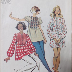 1970s Vintage Simplicity 5629  Sewing Pattern Misses Tunic or MiniDress