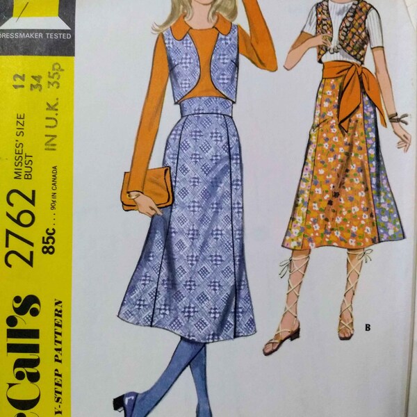 1970s Vintage McCalls 2762 Sewing Pattern Misses Blouse Bolero and Pants