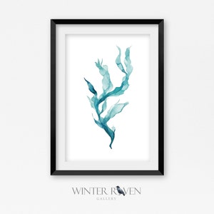Cyan Seaweed Framed Wall Art, Coral Art, Seaweed Print, Ocean Decor, Watercolor Seaweed Print, Beach House Art, Coral Wall Art