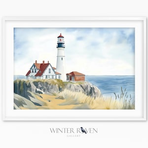 Lighthouse Framed Wall Art, Lighthouse Decor, Coastal Art, Framed Print, Bathroom Decor, Lighthouse Art Print, Lighthouse Seascape