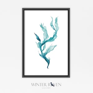 Cyan Seaweed Framed Wall Art, Canvas Art, Seaweed Print, Ocean Decor, Watercolor Seaweed Print, Beach House Art, Coral Wall Art