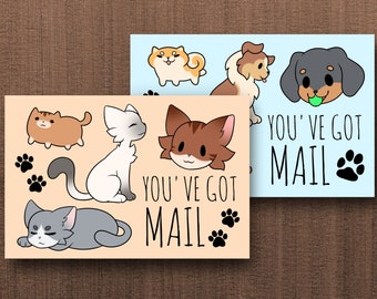 You've Got Mail Postcards for Postcrossing - Individual / Set of 5 - Cats and Dogs Design