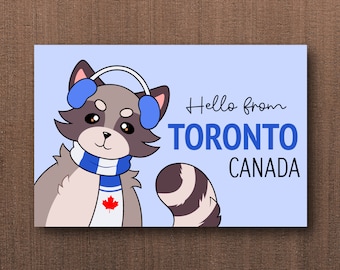Carte postale canadienne bonjour raton laveur de Toronto pour Postcrossing - Individuel / Ensemble de 5