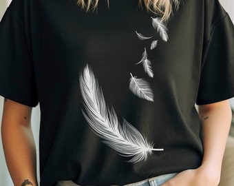 Falling Feathers Tee | Boho Bird Feather T-Shirt, Faith Love Freedom, Feathers Falling Shirt, Gift for Her, Minimalistic Feather TShirts