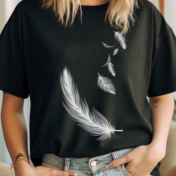 Falling Feathers Tee | Boho Bird Feather T-Shirt, Faith Love Freedom, Feathers Falling Shirt, Gift for Her, Minimalistic Feather TShirts