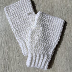 Acrylic Crochet Fingerless Gloves - White