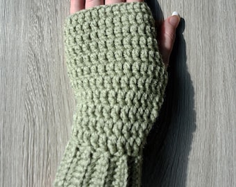 Acrylic Fingerless Gloves - Sage Green
