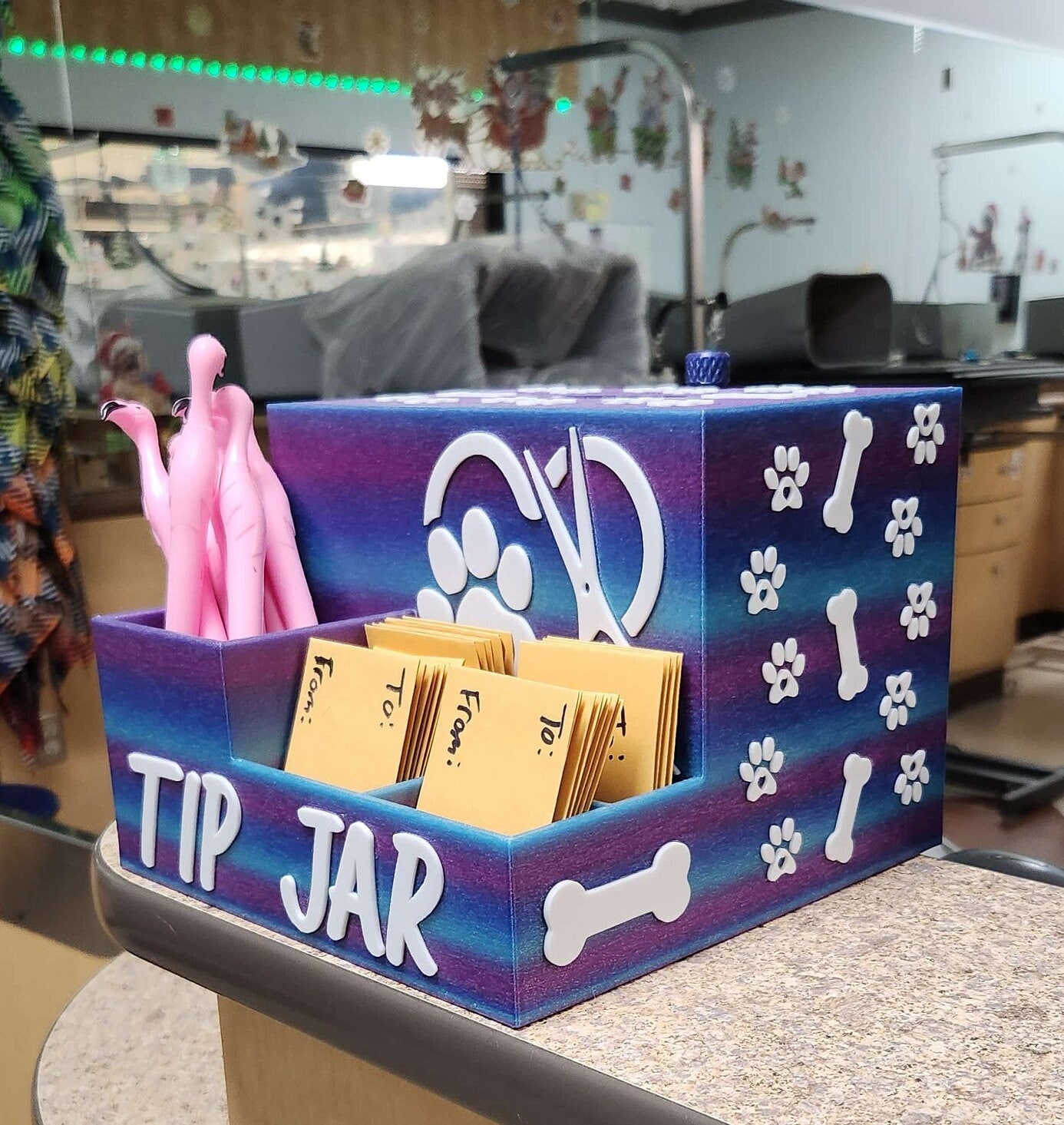 Salon Tip Jar 3D Printed Custom Colors Pet Grooming Dog Groomer Cat