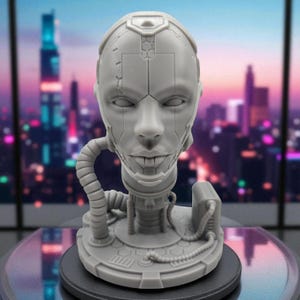 Female Cyborg Bust - Unpainted 3D Resin Figurine for Hobby Painters & Collectors (7 Inch)