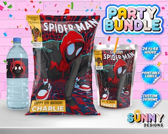 Miles Morales Birthday Party Bundle - Miles Morales Party Treats - Chip Bag - Capri Sun labels - Water Bottle Labels - Printable labels