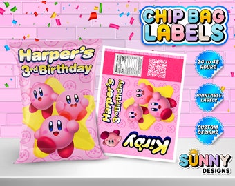 Kirby Chip Bag Labels - Chip Bag - Kirby Party Treats - Kirby Party Favors - Printable Labels - Personalized