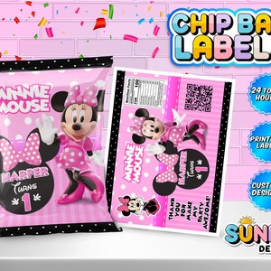 Minnie Mouse Chip Bag Labels - Minnie Mouse Party Treats - Minnie Mouse Party Favors - Chip Bags - Printable labels - Personalized