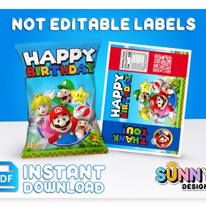 Etykiety na torebki z chipsami Mario - Mario Party Treats - Mario Party Favors - torebki z chipsami - etykiety do druku - natychmiastowe pobranie - PLIK CYFROWY