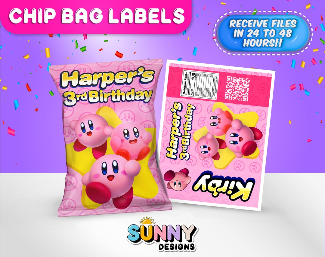 Kirby Chip Bag Labels Chip Bag Kirby Party Treats Kirby Etsy