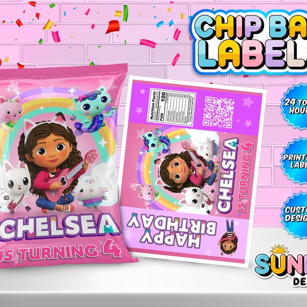 Gabby's Dollhouse Chip Bag Labels - Gabby's Dollhouse Party Treats - Party Favors - Chip Bags - Printable labels - Personalized