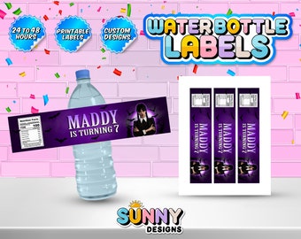 Wednesday Adams Water Labels - Wednesday Adams Party Treats - Wednesday Adams Party Favors - Water Label - Printable labels - Personalized