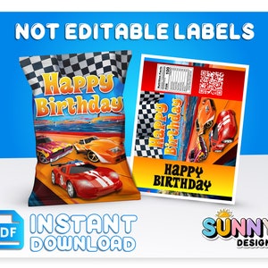 Race Cars Chip Bag Labels - Race Cars Party Treats - Race Cars Party Favors - Chip Bags - Printable labels - Instant Download - DIGITAL FILE