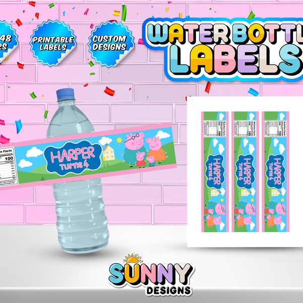 Peppa Pig Water Labels - Peppa Pig Party Treats - Peppa Pig Party Favors - Water Label - Printable labels - Personalized