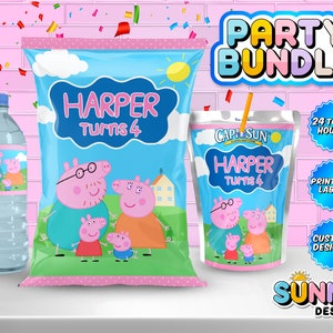 Peppa Pig Birthday Party Bundle - Peppa Pig Party Treats - Chip Bag - Capri Sun labels - Water Bottle Labels - Printable labels