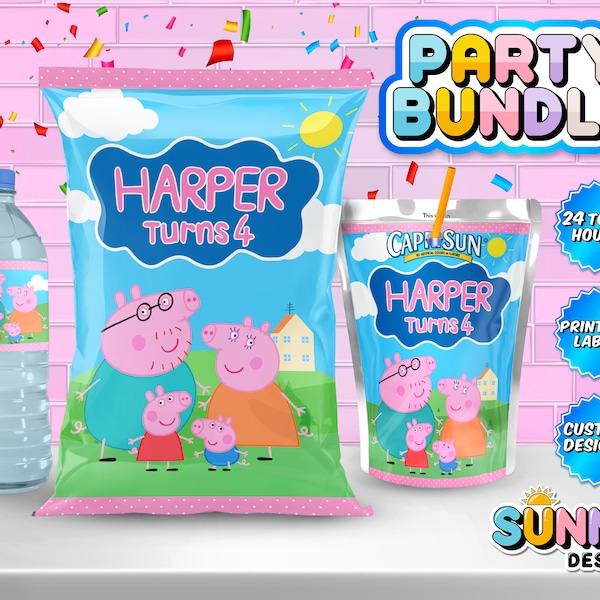 Peppa Pig Birthday Party Bundle - Peppa Pig Party Treats - Chip Bag - Capri Sun labels - Water Bottle Labels - Printable labels