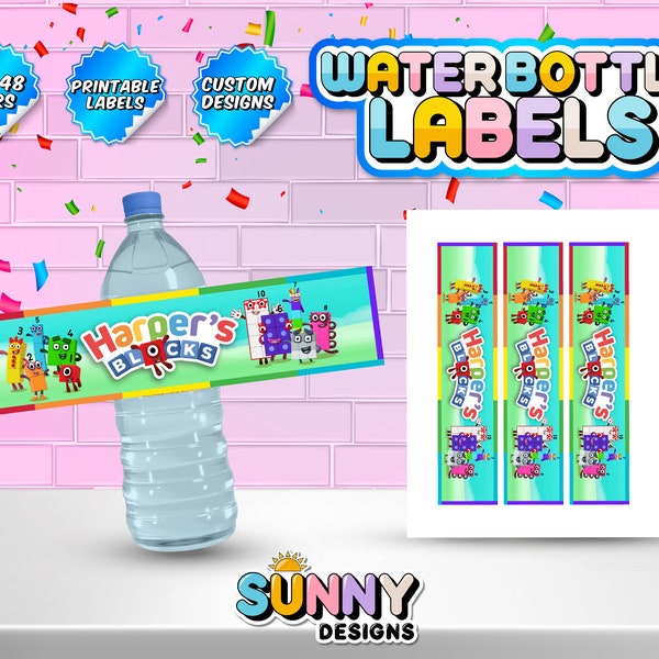 Numberblocks Water Labels - Numberblocks Party Treats - Numberblocks Party Favors - Water Label - Printable labels - Personalized