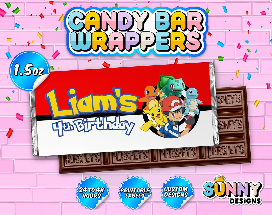 Pokemon Candy Bar Wrapper Pokemon Party Treats Pokemon - Etsy