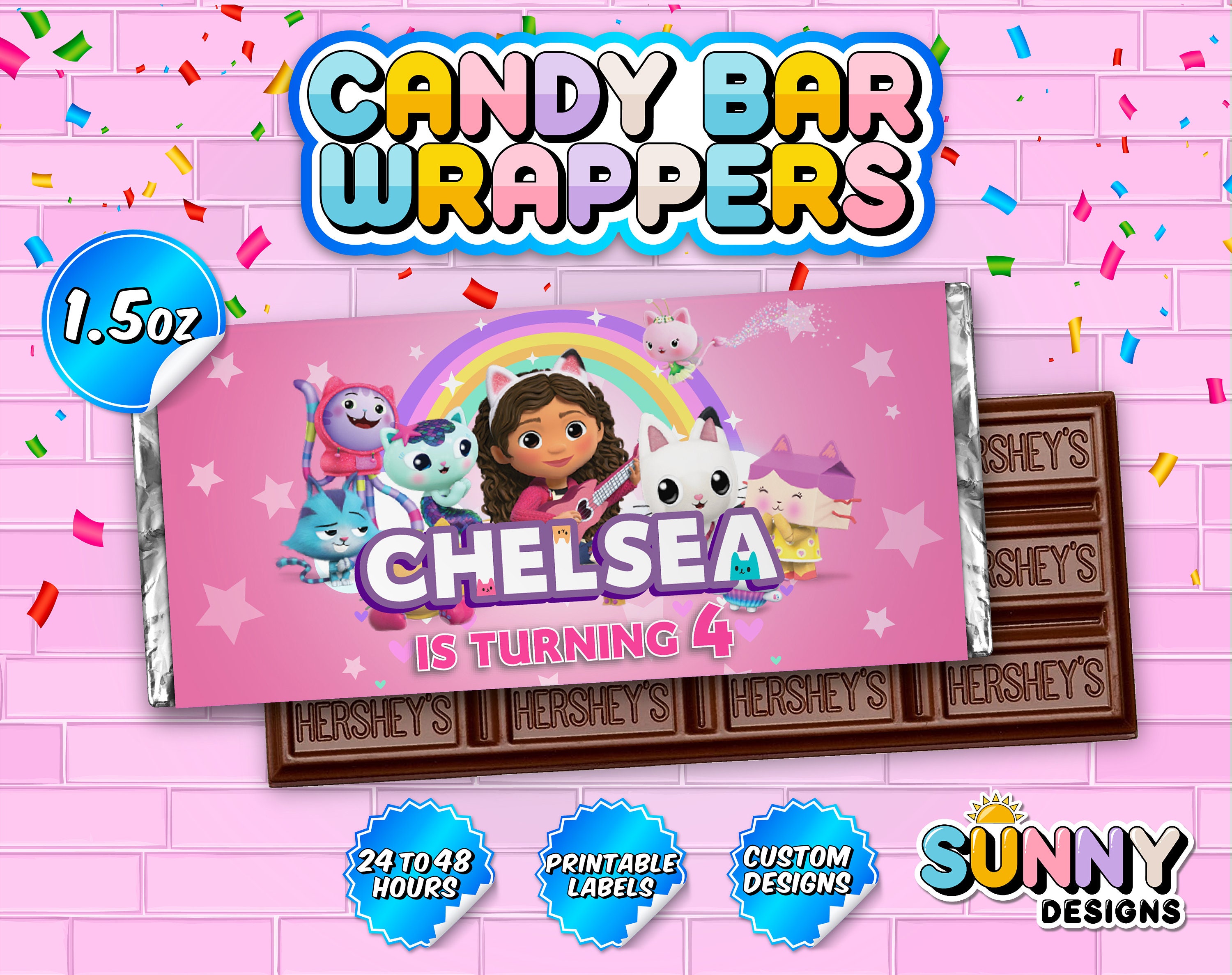 Gabby's Dollhouse Candy Bar Wrapper Gabby's Dollhouse Party Treats