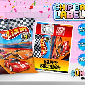 Race Cars Chip Bag Labels - Race Cars Party Treats - Race Cars Party Favors - Chip Bags - Printable labels - Personalized