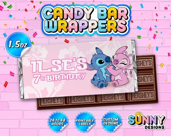 Stitch & Angel Candy Bar Wrapper - Stitch and Angel Party Treats - Stitch and Angel Party Favors - 1.5 oz Chocolate - Printable labels