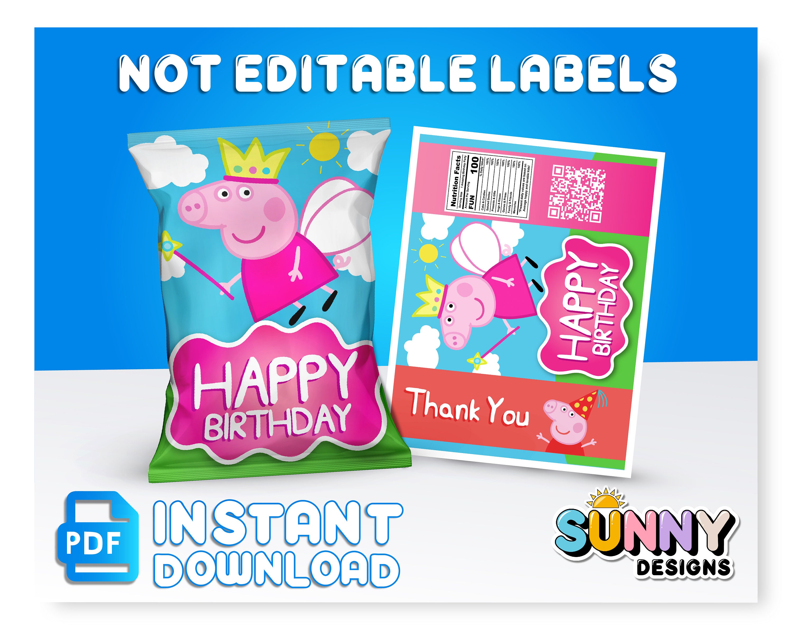 Peppa Pig Chip Bag Labels Peppa Pig Party Treats Peppa Pig Party Favors Chip Bags Printable