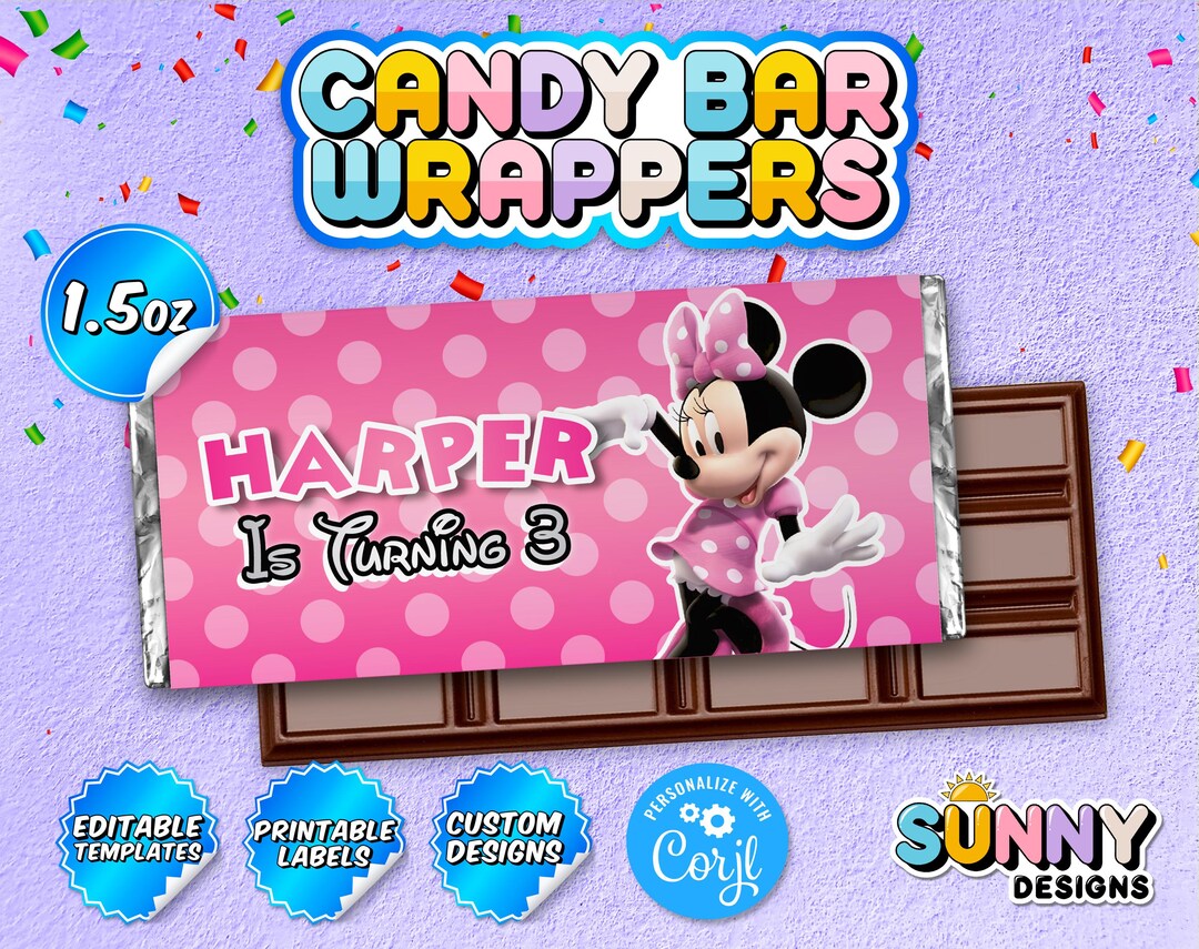 EDITABLE Minnie Mouse Candy Bar Wrapper - Minnie Mouse Party Treats ...