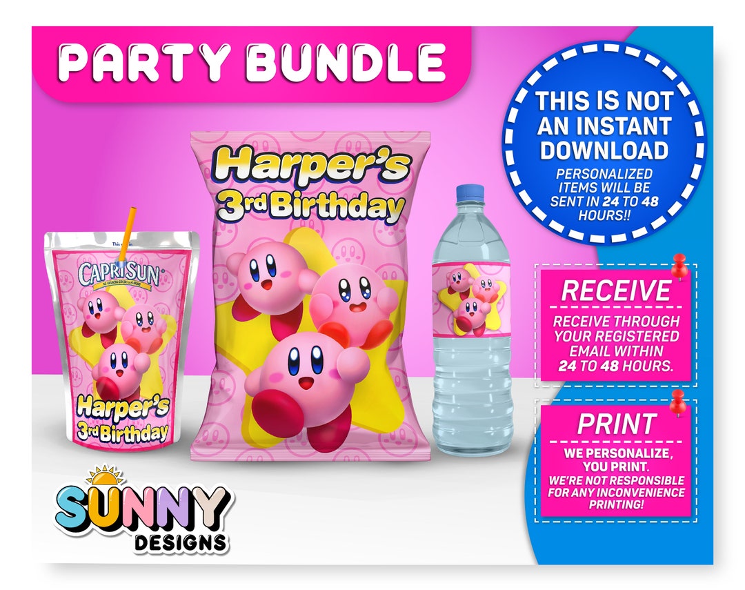 Kirby Birthday Party Bundle Kirby Party Treats Chip Bag Etsy UK
