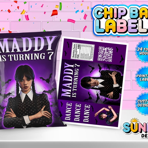 Wednesday Addams Chip Bag Labels - Wednesday Party Treats - Wednesday Addams Party Favors - Chip Bags - Printable labels - Personalized