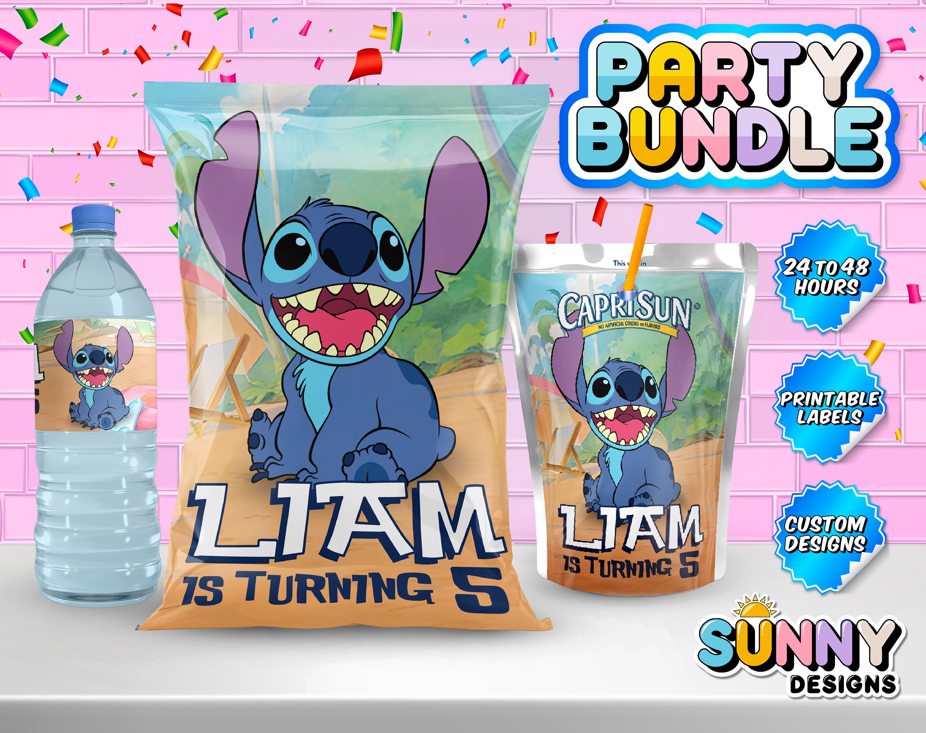 Stitch Birthday Party Bundle Stitch Party Treats Chip Bag Juice Bag Labels  Water Bottle Labels Printable Labels 