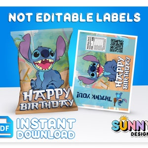 Stitch Chip Bag Labels - Stitch Party Treats - Stitch Party Favors - Chip Bags - Printable labels - Instant Download - DIGITAL FILE