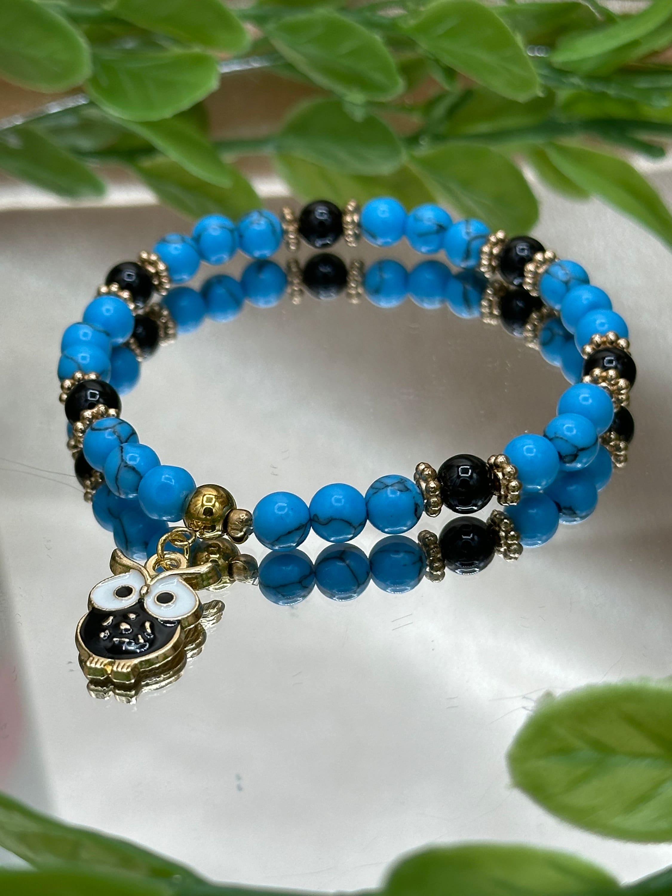 Bracelets | Owl Charm Bracelets | 6mm Gemstone Beads | Natural Healing Handmade Bracelets  | Color a