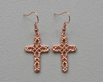 Copper Filigree Cross Drop Earring Fashion Copper Dangle Jewelry
