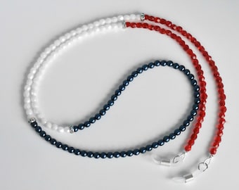 Czech Red, White and Blue Eyeglass Chain: Eye Glass Accessorey
