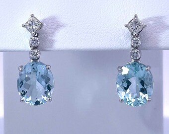Aquamarine Diamond 14K Gold Earrings